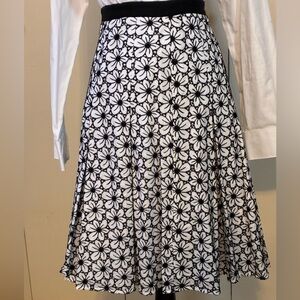 Brooks Brothers Black & White Embroidered Overlay Floral A-Line Skirt